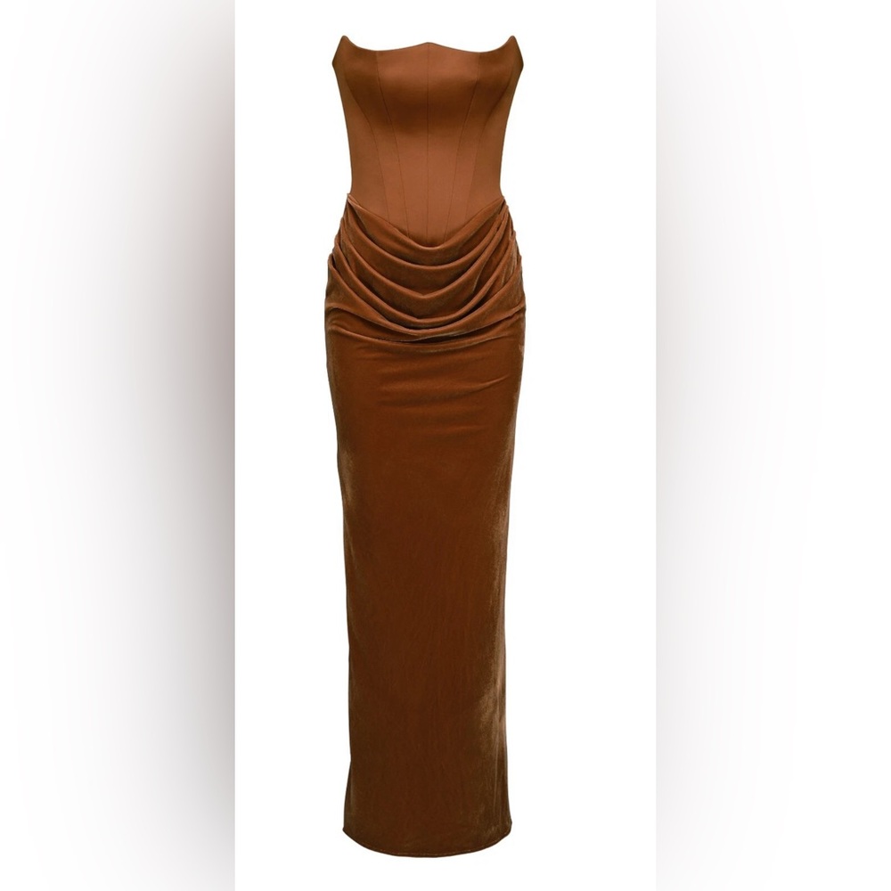 House of CB Strapless Brown Velvet Corset Gown - Picture 7 of 15